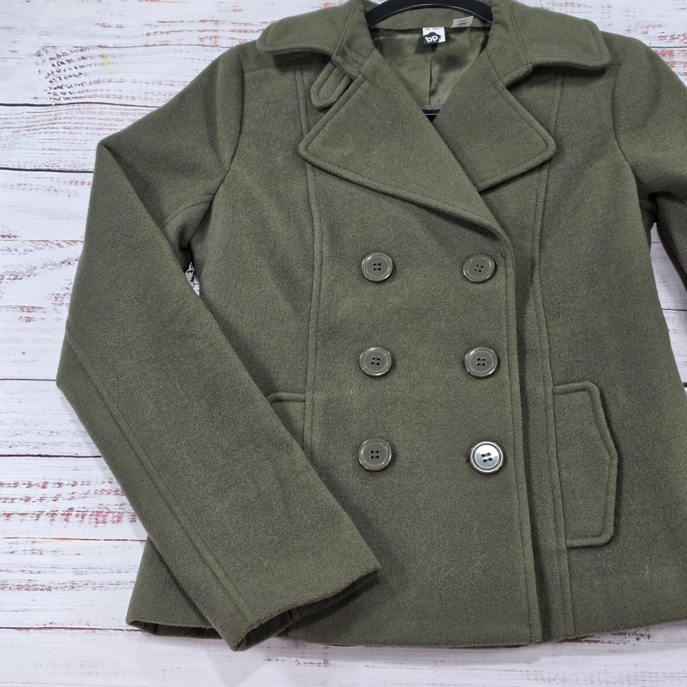 BP Pea Coat Womens Medium Olive Green Excellent Double Breasted Jacket